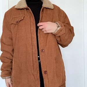 Men's Tan Corduroy Jacket with Sherpa Collar
